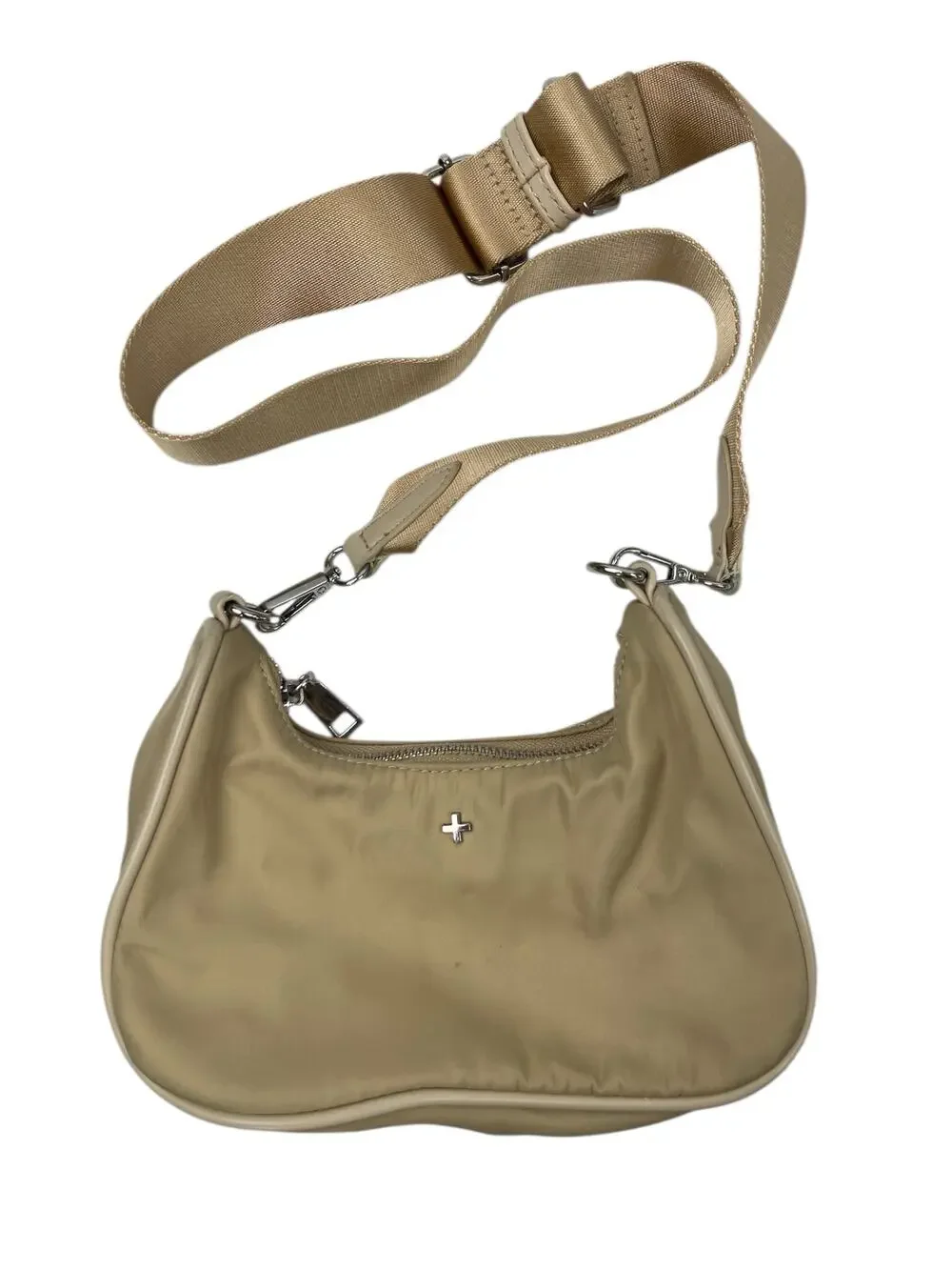 Peta & Jain Paloma Beige Cappuccino Nylon Crossbody Strap Hobo Bag Handbag OS